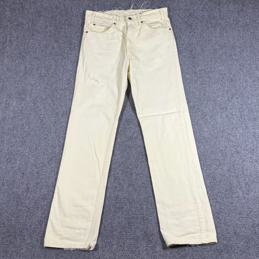 VTG 90s Levis Zip Fly Jeans High Rise Straight Distressed Womens 28x33 Yellow